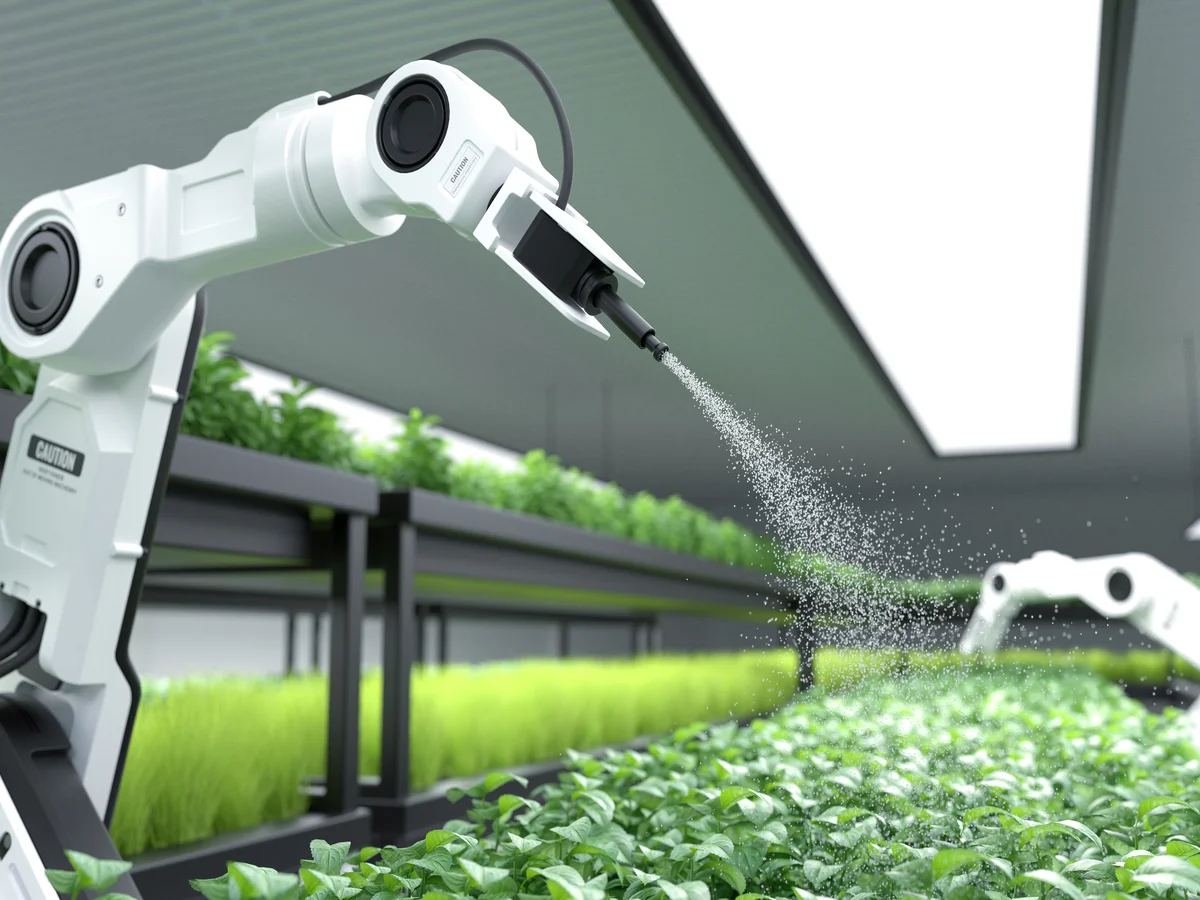 Robots working in a vertical farm.